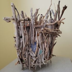 Lake Michigan Driftwood Lighting w/ Petoskey & other healing stones & sea glass